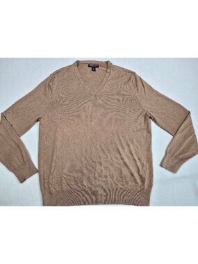 Banana Republic Luxury Blend Tan V-Neck Sweater XL Silk Cotton Cashmere Mens
